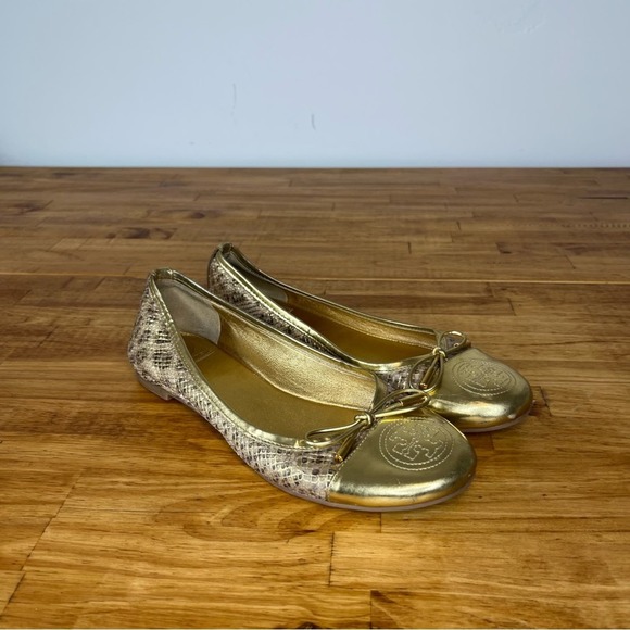 Tory Burch Gold and Snakeskin Flats - Picture 1 of 7